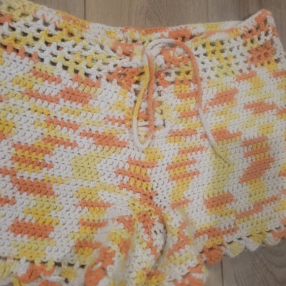 Yellow Orange White Crochet Knit Shorts and Halter Top Set - Picture 2 of 5